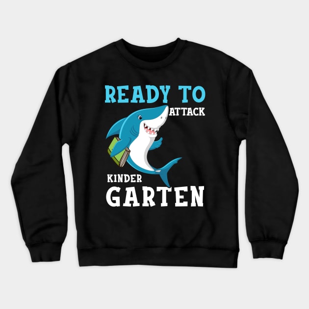 Kids Shark Ready To Attack Kindergarten First Day of School Crewneck Sweatshirt by hardyhtud